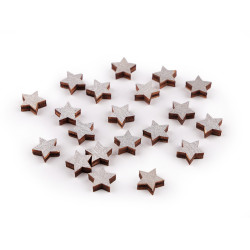 Gwiazdki drewniane mini do przyklejenia ø10 mm - Srebrny (100 Sztuki)