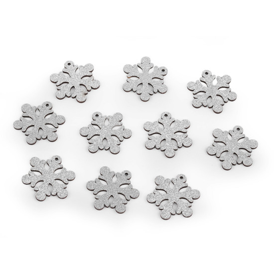 Drewniana śnieżynka z brokatem do zawieszenia ø41 mm - Srebrny (30 Sztuki) Drewniana śnieżynka z brokatem do zawieszenia ø41 mm - Srebrny (30 Sztuki)