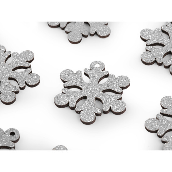 Drewniana śnieżynka z brokatem do zawieszenia ø41 mm - Srebrny (30 Sztuki) Drewniana śnieżynka z brokatem do zawieszenia ø41 mm - Srebrny (30 Sztuki)