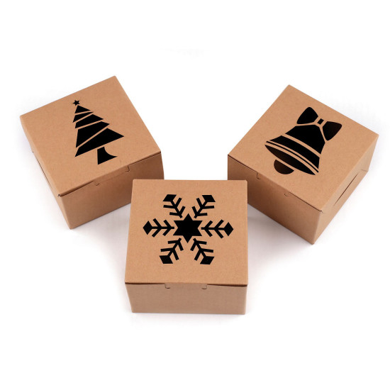 Christmas paper box with see-through window, tree, snowflake, bell - Natural brown (30 Pieces) Christmas paper box with see-through window, tree, snowflake, bell - Natural brown (30 Pieces)