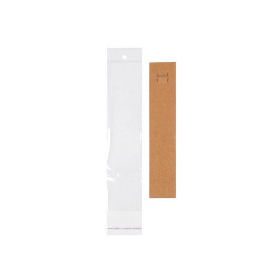 Karta na biżuterię z torebeczką i z eurozaczepem 40x220 mm - Naturalny brąz (400 Zestawy) Karta na biżuterię z torebeczką i z eurozaczepem 40x220 mm - Naturalny brąz (400 Zestawy)