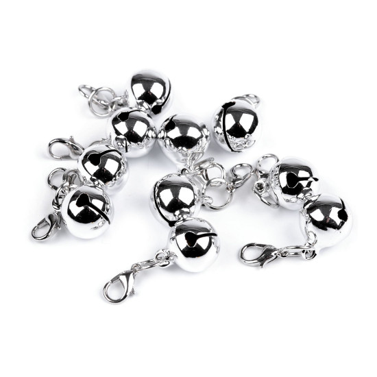 Jingle bell with lobster clasp ø13 mm - Silver (20 Pieces)