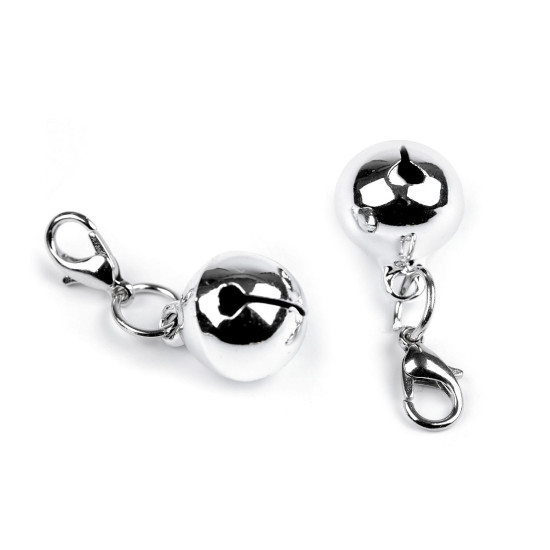 Jingle bell with lobster clasp ø13 mm - Silver (20 Pieces)