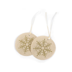 Etichetă de crăciun merry christmas, fulg de nea ø10 cm - Ecru (2 Bucăți)