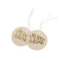 Etichetă de crăciun merry christmas, fulg de nea ø10 cm - Ecru (2 Bucăți)
