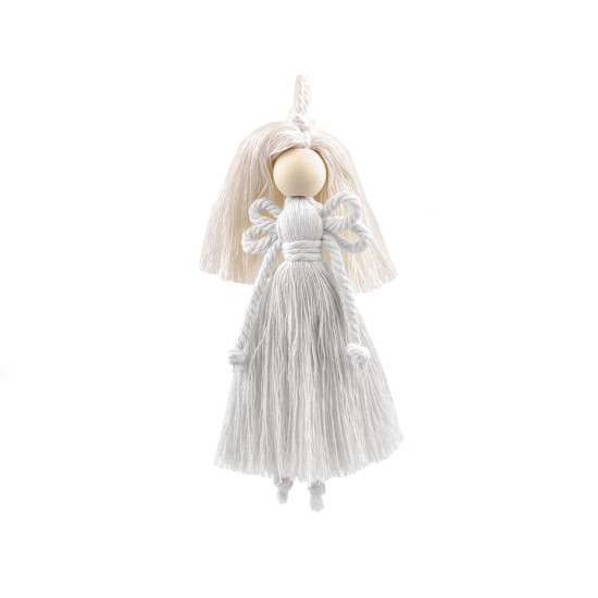 Hand-made macrame angel hanging decoration - White natural (1 Piece) Hand-made macrame angel hanging decoration - White natural (1 Piece)