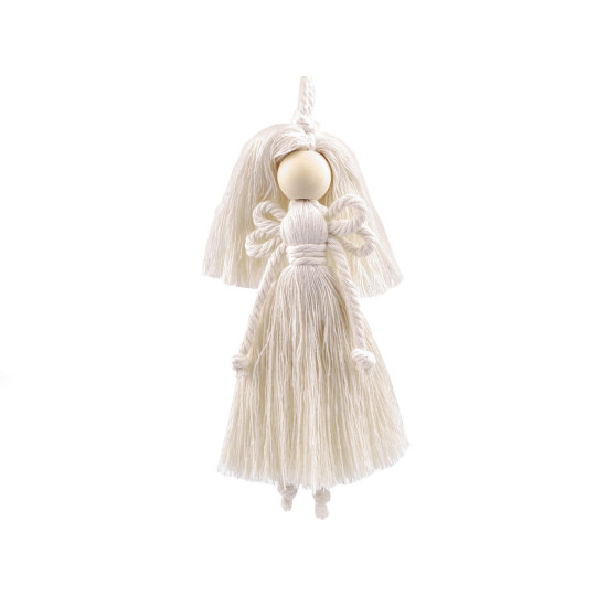 Hand-made macrame angel hanging decoration - White natural (1 Piece) Hand-made macrame angel hanging decoration - White natural (1 Piece)