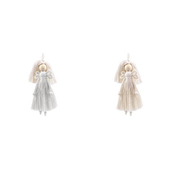 Hand-made macrame angel hanging decoration - White natural (1 Piece) Hand-made macrame angel hanging decoration - White natural (1 Piece)