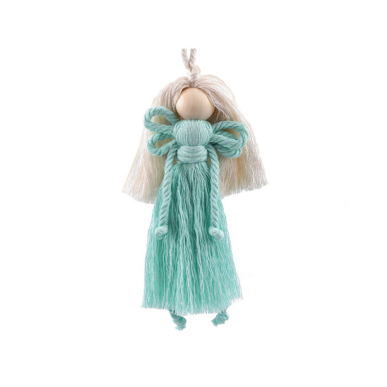 Hand-made macrame angel hanging decoration - White natural (1 Piece) Hand-made macrame angel hanging decoration - White natural (1 Piece)