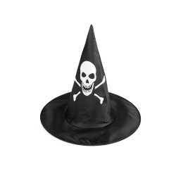 Carnival witch hat - spider web, skull, bat, pumpkin, witch - Black (1 Piece)