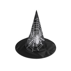 Carnival witch hat - spider web, skull, bat, pumpkin, witch - Black (1 Piece)