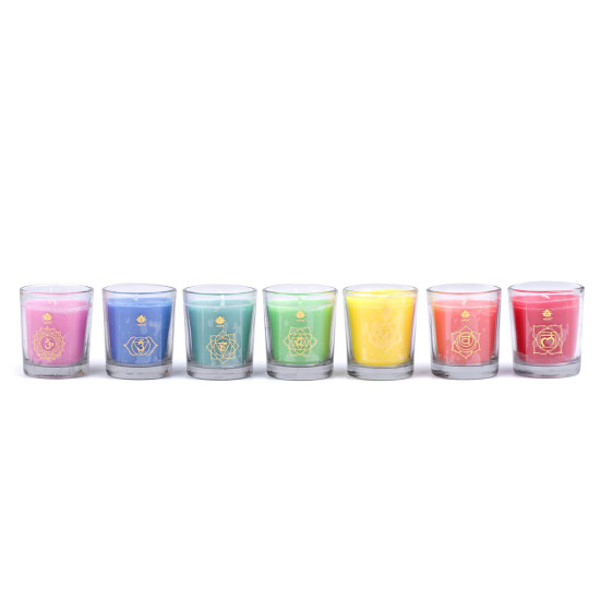 Scented chakra candle in glass, set of 7 pcs - Mix (7 Pieces) Scented chakra candle in glass, set of 7 pcs - Mix (7 Pieces)