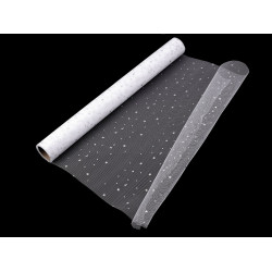Decorative tulle fabric, stars width 48 cm - White (1 Meter)