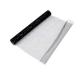 Decorative tulle fabric, stars width 48 cm - Black (1 Meter)
