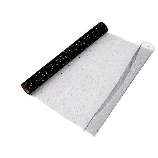 Decorative tulle fabric, stars width 48 cm - White (18 Meters)