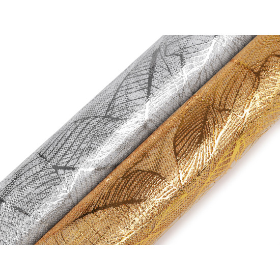 Decorative tulle fabric, metallic leaves width 48 cm - Gold (1 Meter) Decorative tulle fabric, metallic leaves width 48 cm - Gold (1 Meter)