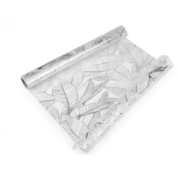 Decorative tulle fabric, metallic leaves width 48 cm - Silver (1 Meter)