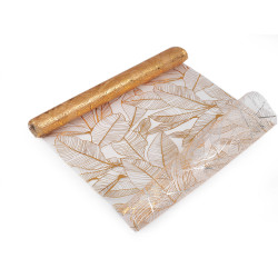 Decorative tulle fabric, metallic leaves width 48 cm - Gold (1 Meter)