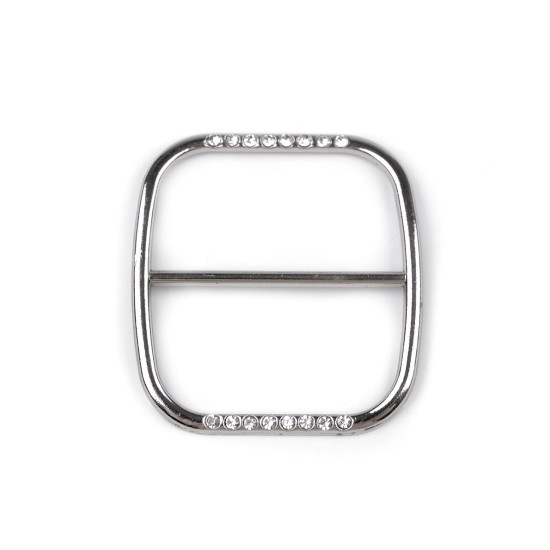 Buckle slider with rhinestones, pulling hole 40 mm - Nickel (2 Pieces) Buckle slider with rhinestones, pulling hole 40 mm - Nickel (2 Pieces)