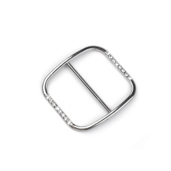 Buckle slider with rhinestones, pulling hole 40 mm - Nickel (2 Pieces)