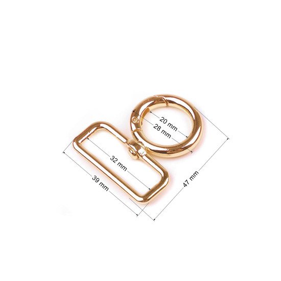 Karabińczyk metalowy z krętlikiem, otwór do przewlekania 32 mm - Złoto klasyczne (1 Sztuka) Karabińczyk metalowy z krętlikiem, otwór do przewlekania 32 mm - Złoto klasyczne (1 Sztuka)