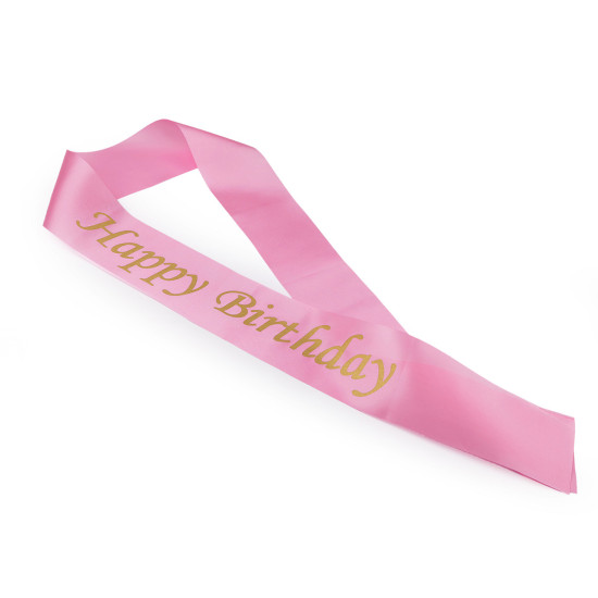 Happy birthday satin sash, width 9.5 cm - White (1 Piece)