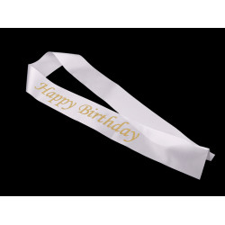 Happy birthday satin sash, width 9.5 cm - White (1 Piece)