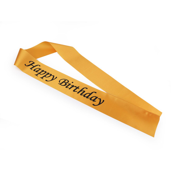Happy birthday satin sash, width 9.5 cm - White (1 Piece)
