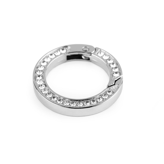 Anneau en o / mousqueton à ressort avec strass, ø 24 mm - Nickel (1 Pièce) Anneau en o / mousqueton à ressort avec strass, ø 24 mm - Nickel (1 Pièce)