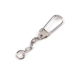 Metal carabiner / clasp with chain - Nickel (10 Pieces)