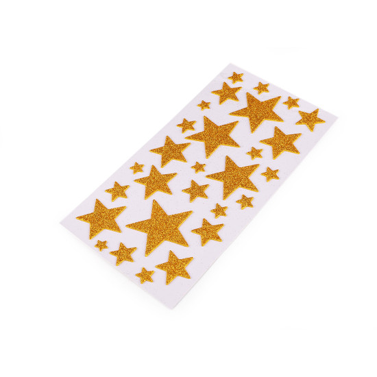 Self-adhesive foam rubber moosgummi stars with glitter - mix of sizes - Gold (1 Card) Self-adhesive foam rubber moosgummi stars with glitter - mix of sizes - Gold (1 Card)