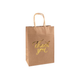 Torebka papierowa thank you 16x22 cm - Naturalny brąz (12 Sztuki)