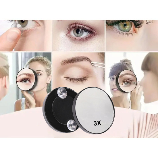 Magnifying mirror with suction cups ø9; 10 cm - Black (1 Piece) Magnifying mirror with suction cups ø9; 10 cm - Black (1 Piece)