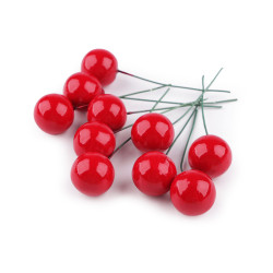Boules décoratives/baies sur fil métallique, ø 2 cm - Rouge (10 Pièces)