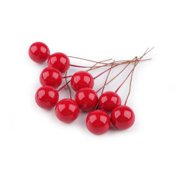 Boules décoratives/baies sur fil métallique, ø 1,5 cm - Rouge (10 Pièces)