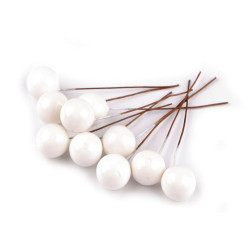 Boules décoratives/baies sur fil métallique, ø 1,5 cm - Blanc (10 Pièces)