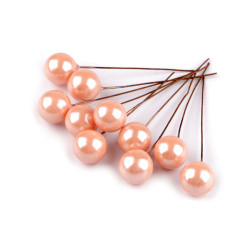 Boules décoratives/baies sur fil métallique, ø 1,5 cm - Saumon (10 Pièces)