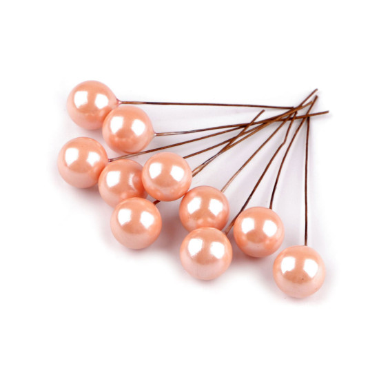 Boules décoratives/baies sur fil métallique, ø 1,5 cm - Saumon (10 Pièces) Boules décoratives/baies sur fil métallique, ø 1,5 cm - Saumon (10 Pièces)