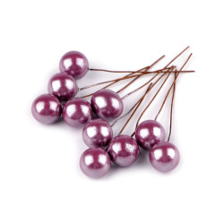 Boules décoratives/baies sur fil métallique, ø 1,5 cm - Violet (10 Pièces)