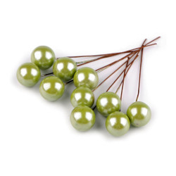Boules décoratives/baies sur fil métallique, ø 1,5 cm - Beige clair (10 Pièces)