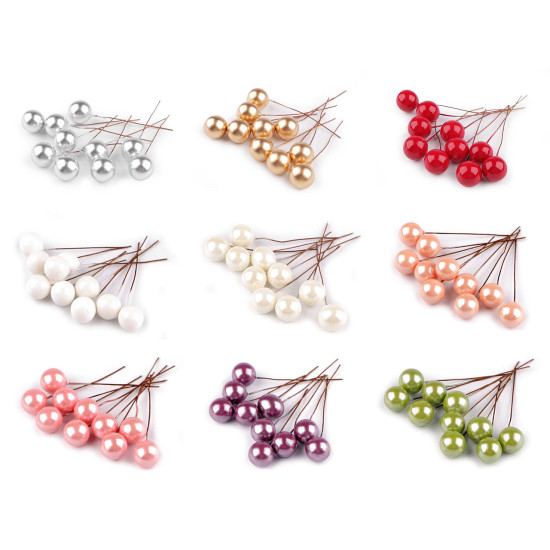 Boules décoratives/baies sur fil métallique, ø 1,5 cm - Saumon (10 Pièces) Boules décoratives/baies sur fil métallique, ø 1,5 cm - Saumon (10 Pièces)