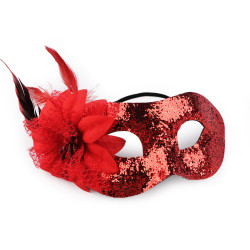 Carnival mask - eye mask with feathers - Red (1 Piece)