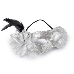 Carnival mask - eye mask with feathers - Silver (1 Piece)