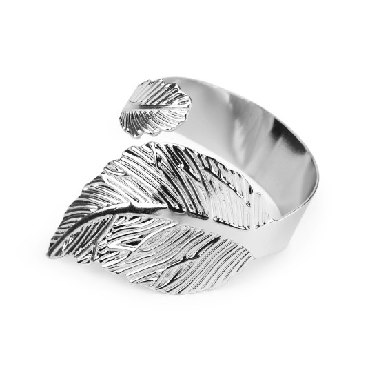 Pierścień metalowy do serwetek liść - Srebrny (10 Sztuki) Pierścień metalowy do serwetek liść - Srebrny (10 Sztuki)