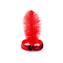 Bandeau de carnaval rétro avec sequins et plumes - Rouge (1 Pièce)