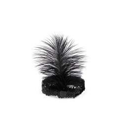Bandeau de carnaval rétro avec sequins et plumes - Noir (1 Pièce)