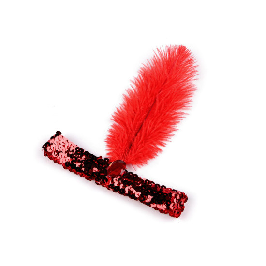 Bandeau de carnaval rétro avec sequins et plumes - Rouge (10 Pièces) Bandeau de carnaval rétro avec sequins et plumes - Rouge (10 Pièces)