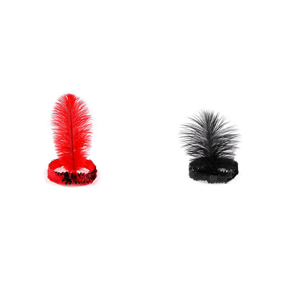Bandeau de carnaval rétro avec sequins et plumes - Rouge (10 Pièces) Bandeau de carnaval rétro avec sequins et plumes - Rouge (10 Pièces)