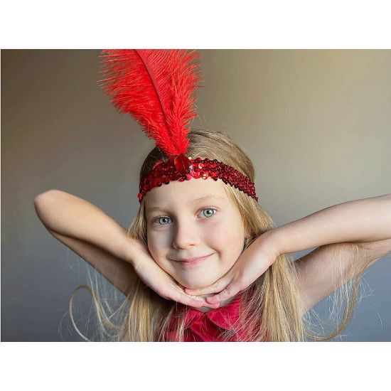 Bandeau de carnaval rétro avec sequins et plumes - Rouge (10 Pièces) Bandeau de carnaval rétro avec sequins et plumes - Rouge (10 Pièces)