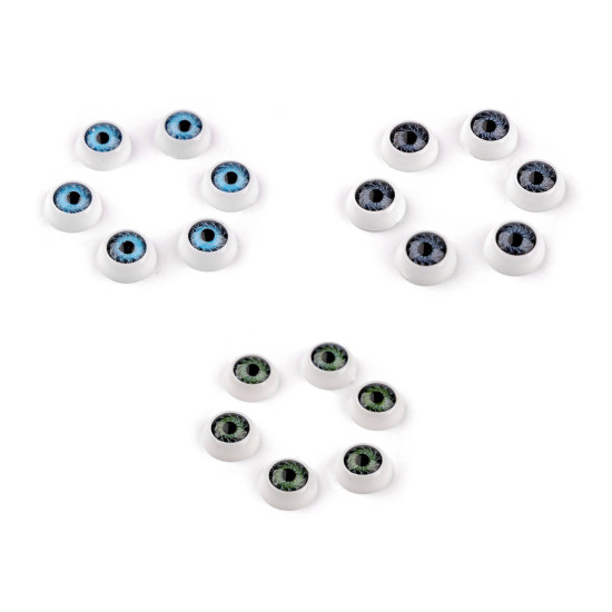 Oczy do przyklejenia ø12 mm - Błękit-popiel (6 Sztuki)